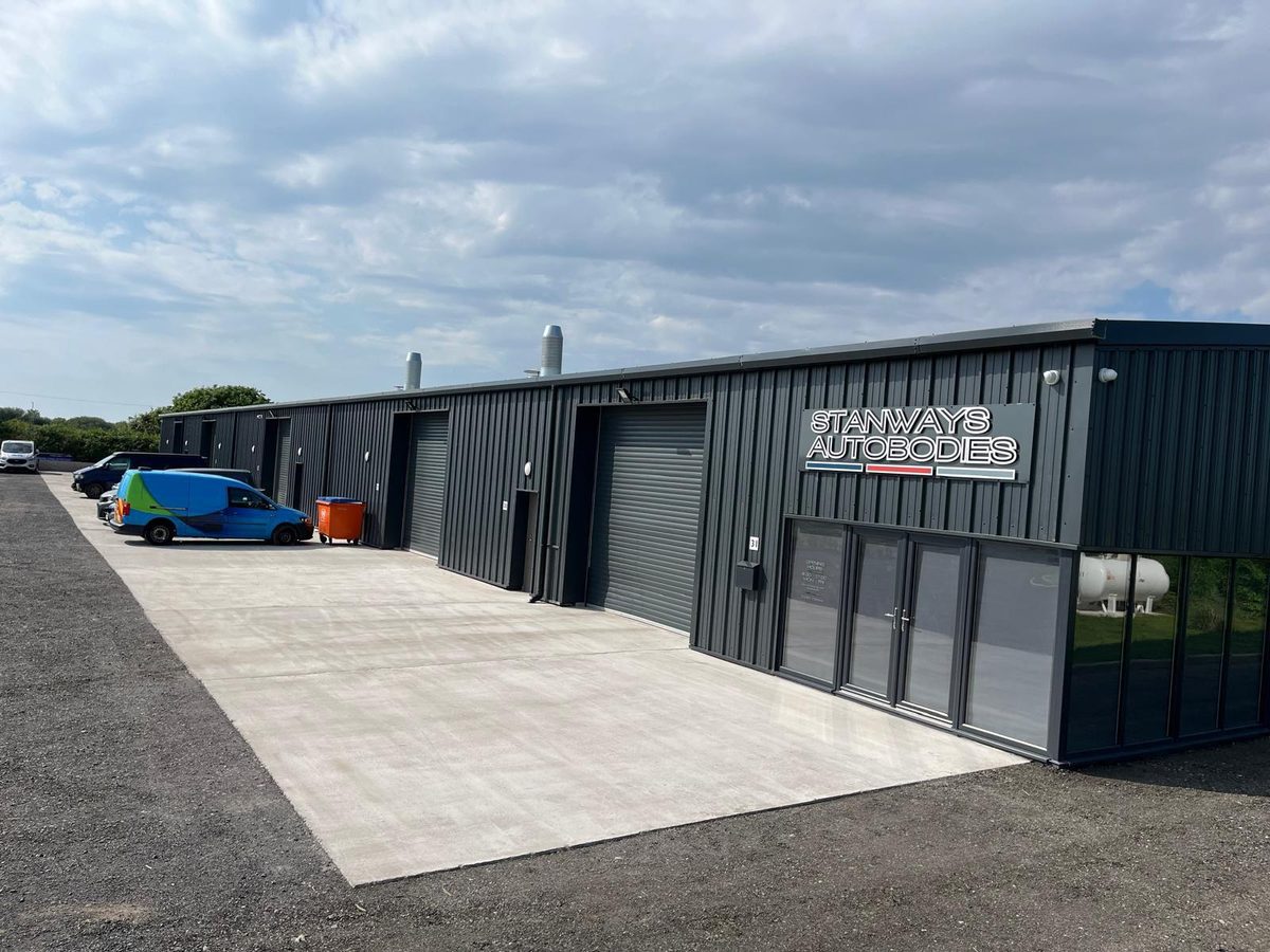 Stanways Autobodies purpose-built facility exterior, Unit 31 Queensway Park Farm, Lytham St Annes